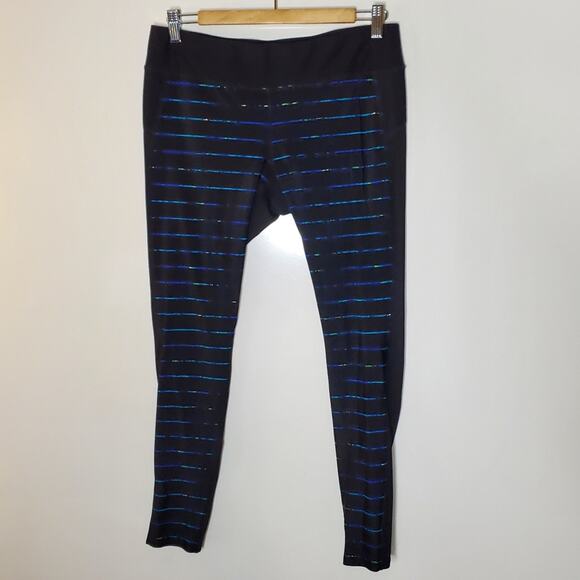 Athleta Mahina Mesh Swim Tight Black stripes Size Medium - Picture 2 of 9